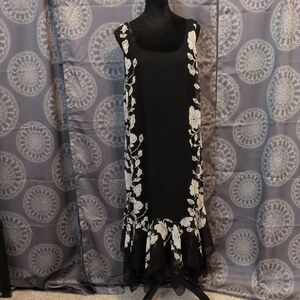 Black Sleeveless Maxi Dress with White Floral Trim